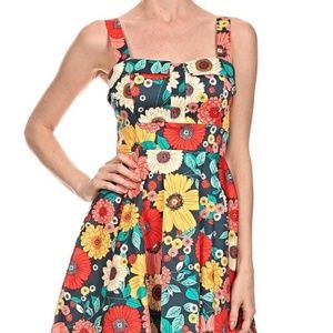 Ixia 60's Floral Print High Waist Dress Fits XXS
